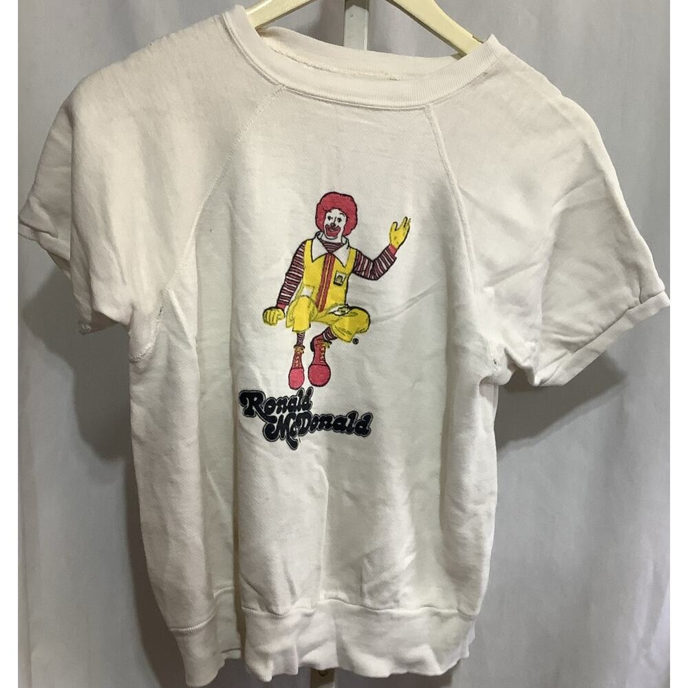 Vintage Ronald McDonald Short Sleeve Sweatshirt White Raglan Distressed Small